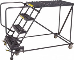 Ballymore - 40" 4 Step Single Entry Work Platform - Rolling Work Platform, 800 Lb Capacity, 40" Platform Height, 38" Base Width x 90" Base Depth, Heavy-Duty Serrated Grating - Benchmark Tooling