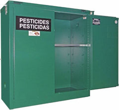 Securall Cabinets - 2 Door, 1 Shelf, Green Steel Standard Safety Cabinet for Flammable and Combustible Liquids - 46" High x 43" Wide x 18" Deep, Self Closing Door, 3 Point Key Lock, 30 Gal Capacity - Benchmark Tooling