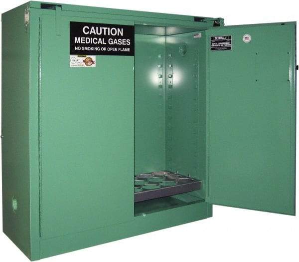 Securall Cabinets - 2 Door, Green Steel Standard Safety Cabinet for Flammable and Combustible Liquids - 46" High x 43" Wide x 18" Deep, Self Closing Door, 3 Point Key Lock, D, E Cylinder Capacity - Benchmark Tooling