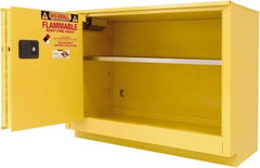 Securall Cabinets - 2 Door, 1 Shelf, Yellow Steel Under the Counter Safety Cabinet for Flammable and Combustible Liquids - 35-5/8" High x 47" Wide x 22" Deep, Sliding Door, 3 Point Key Lock, 36 Gal Capacity - Benchmark Tooling