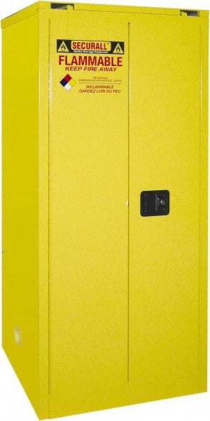 Securall Cabinets - 2 Door, 2 Shelf, Yellow Steel Standard Safety Cabinet for Flammable and Combustible Liquids - 67" High x 31" Wide x 31" Deep, Self Closing Door, 3 Point Key Lock, 60 Gal Capacity - Benchmark Tooling