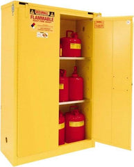 Securall Cabinets - 2 Door, 2 Shelf, Yellow Steel Standard Safety Cabinet for Flammable and Combustible Liquids - 67" High x 43" Wide x 18" Deep, Self Closing Door, 3 Point Key Lock, 45 Gal Capacity - Benchmark Tooling