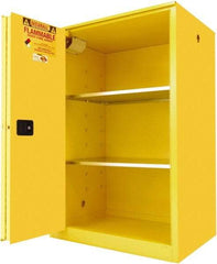 Securall Cabinets - 2 Door, 2 Shelf, Yellow Steel Standard Safety Cabinet for Flammable and Combustible Liquids - 65" High x 43" Wide x 31" Deep, Sliding Door, 3 Point Key Lock, 90 Gal Capacity - Benchmark Tooling