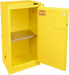 Securall Cabinets - 1 Door, 1 Shelf, Yellow Steel Standard Safety Cabinet for Flammable and Combustible Liquids - 46" High x 23-3/16" Wide x 18" Deep, Self Closing Door, 3 Point Key Lock, 16 Gal Capacity - Benchmark Tooling