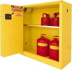 Securall Cabinets - 2 Door, 2 Shelf, Yellow Steel Standard Safety Cabinet for Flammable and Combustible Liquids - 65" High x 43" Wide x 18" Deep, Sliding Door, 3 Point Key Lock, 45 Gal Capacity - Benchmark Tooling