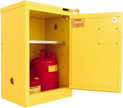 Securall Cabinets - 1 Door, 1 Shelf, Yellow Steel Standard Safety Cabinet for Flammable and Combustible Liquids - 37" High x 24" Wide x 18" Deep, Self Closing Door, 3 Point Key Lock, 12 Gal Capacity - Benchmark Tooling