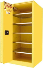 Securall Cabinets - 2 Door, 5 Shelf, Yellow Steel Standard Safety Cabinet for Flammable and Combustible Liquids - 65" High x 31" Wide x 31" Deep, Sliding Door, 3 Point Key Lock, 120 Gal Capacity - Benchmark Tooling