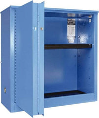 Securall Cabinets - 2 Door, 1 Shelf, Blue Steel Standard Safety Cabinet for Corrosive Chemicals - 44" High x 43" Wide x 18" Deep, Sliding Door, 3 Point Key Lock, 30 Gal Capacity - Benchmark Tooling