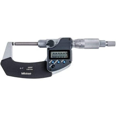 Mitutoyo - 0 to 1" Range, 0.00005" Resolution, Non-Rotating Throat Electronic Outside Micrometer - 0.00015" Accuracy, Ratchet Stop Thimble, Carbide-Tipped Face, SR44 Battery - Benchmark Tooling