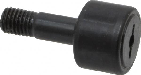 Accurate Bushing - 5/8" Roller Diam x 7/16" Width, 1/4" Stud Diam x 3/4" Length, Stud Cam Follower - Steel, 5/16" Thread Length, 1/4-28 Thread, 1-3/16" OAL, 1,320 Lb Dynamic Cap, 1,250 Lb Static Cap - Benchmark Tooling