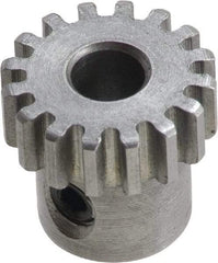 Boston Gear - 32 Pitch, 1/2" Pitch Diam, 16 Tooth Spur Gear - 0.188" Face Width, 3/16" Bore Diam, 0.39" Hub Diam, 14.5° Pressure Angle, Steel - Benchmark Tooling