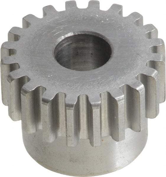 Boston Gear - 20 Pitch, 1" Pitch Diam, 20 Tooth Spur Gear - 3/8" Face Width, 3/8" Bore Diam, 0.84" Hub Diam, 14.5° Pressure Angle, Steel - Benchmark Tooling