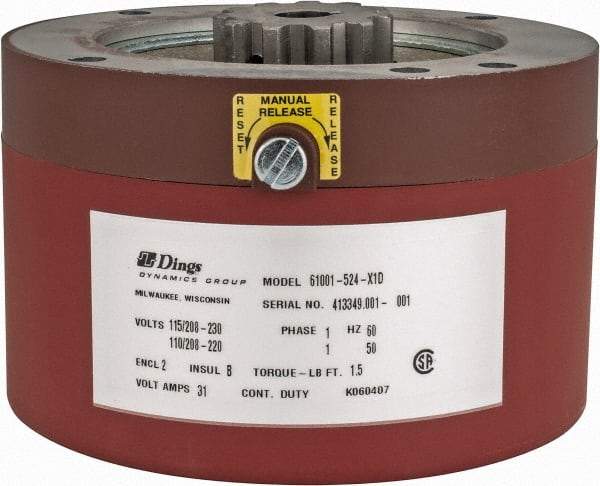 Dings Dynamics Group - 115/230 Volts at 60 Hertz, 1-1/2 Ft./Lb. Torque Disc Brake - 56C Frame, 5/8" Hub Bore, NEMA 2 Enclosure - Benchmark Tooling