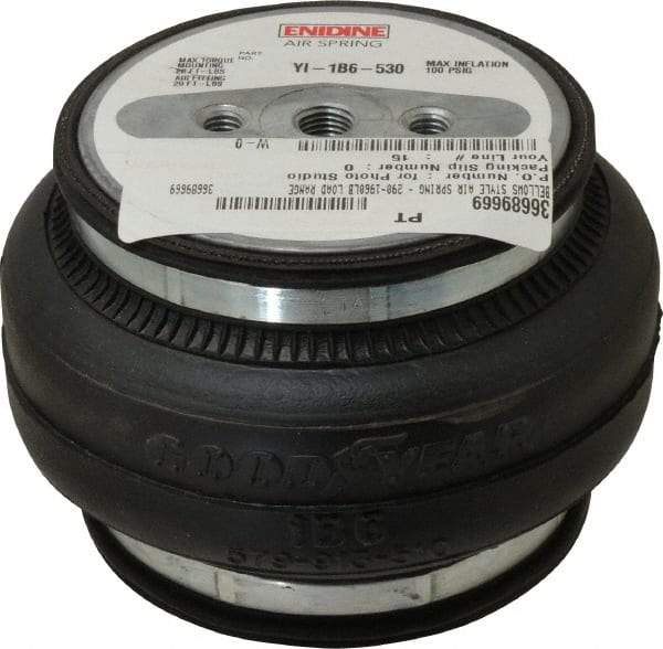 Value Collection - 100 psi Actuation: 880 Lb Ext, 2,115 Lb Compr, 3/8-16 & 3/8-16, 3" Stroke Len, Bellow Single Convolute Air Spring - 4.8" Extended Height, 1.8" Compressed Height, 6-1/2" Max OD at 100 psi, 290 to 1,960 Lb Capacity - Benchmark Tooling