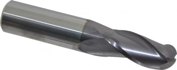 Niagara Cutter - 11/16" Diam, 1-3/8" LOC, 3 Flute Solid Carbide Ball End Mill - TiAlN Finish, Single End, 4" OAL, 3/4" Shank Diam, Spiral Flute - Benchmark Tooling