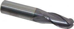 Niagara Cutter - 11/16" Diam, 1-3/8" LOC, 3 Flute Solid Carbide Ball End Mill - TiAlN Finish, Single End, 4" OAL, 3/4" Shank Diam, Spiral Flute - Benchmark Tooling