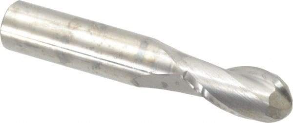 Niagara Cutter - 1/2" Diam, 1" LOC, 2 Flute Solid Carbide Ball End Mill - Uncoated, Single End, 3" OAL, 1/2" Shank Diam, Spiral Flute - Benchmark Tooling