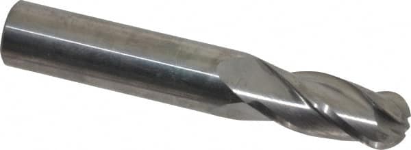 Niagara Cutter - 15/32" Diam, 1" LOC, 4 Flute Solid Carbide Ball End Mill - Uncoated, Single End, 3" OAL, 1/2" Shank Diam, Spiral Flute - Benchmark Tooling