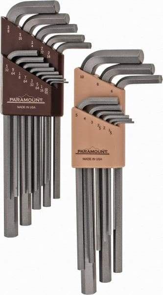 Paramount - 22 Piece L-Key Hex Key Set - Hex Range 0.05 to 3/8", 7-1/4" OAL, Steel - Benchmark Tooling