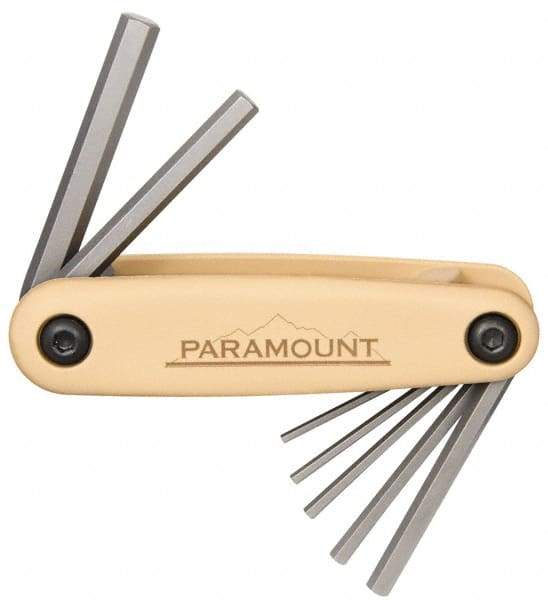 Paramount - 7 Piece Fold-Up Hex Key Set - Hex Range 2 to 8mm, 4-1/2" OAL, Steel - Benchmark Tooling