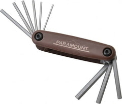 Paramount - 9 Piece Fold-Up Hex Key Set - Hex Range 5/64 to 1/4", 4-1/2" OAL, Steel - Benchmark Tooling