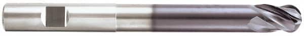 Niagara Cutter - 3/8" Diam, 1/2" LOC, 4 Flute Solid Carbide Ball End Mill - TiAlN Finish, Single End, 6" OAL, 3/8" Shank Diam, Spiral Flute - Benchmark Tooling