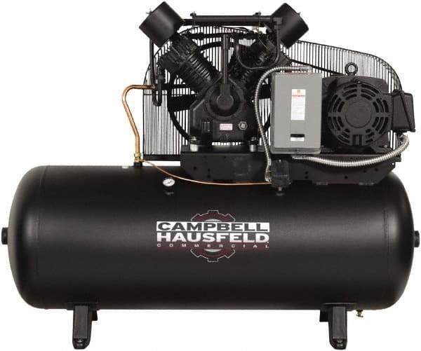 Campbell Hausfeld - 15 hp, 120 Gal Stationary Electric Horizontal Screw Air Compressor - Three Phase, 175 Max psi, 50 CFM, 208-230/460 Volt - Benchmark Tooling