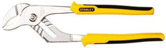 Stanley - 10-1/2" OAL, 1-1/4" Jaw Length, 7 Position Groove Joint Tongue & Groove Pliers - Serrated Curved Jaws, Curved Head, Dual Dipped Handles - Benchmark Tooling