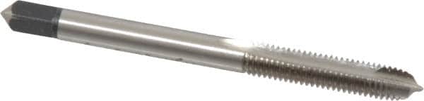 Made in USA - M5x0.80 Metric Coarse, 2 Flute, Bright Finish, High Speed Steel Spiral Point Tap - Plug Chamfer, Right Hand Thread, 2-3/8" OAL, 7/8" Thread Length, 0.194" Shank Diam - Exact Industrial Supply