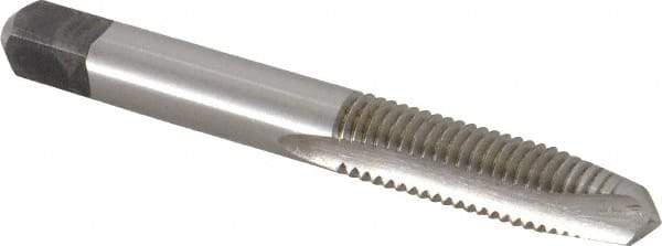 Made in USA - M8x1.25 Metric Coarse, 2 Flute, Bright Finish, High Speed Steel Spiral Point Tap - Plug Chamfer, Right Hand Thread, 2-23/32" OAL, 1-1/8" Thread Length, 0.318" Shank Diam - Exact Industrial Supply
