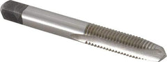 Made in USA - M8x1.25 Metric Coarse, 2 Flute, Bright Finish, High Speed Steel Spiral Point Tap - Plug Chamfer, Right Hand Thread, 2-23/32" OAL, 1-1/8" Thread Length, 0.318" Shank Diam - Exact Industrial Supply