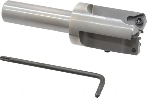 Everede Tool - 1 Inch Diameter, Interchangeable Pilot, Straight 1/2 Inch Shank Diameter, 3 Insert, Indexable Counterbore - 3.2 Inch Overall Length, TPGH 215 Insert, 3/16 Inch Pilot Hole Diameter Compatibility - Benchmark Tooling