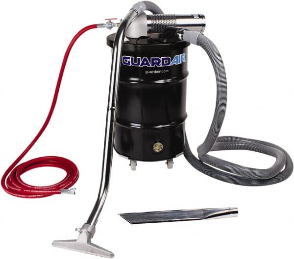 Guardair - 30 Gal Steel Tank, Air Powered Pneumatic Canister Wet/Dry Vacuum - 15 Peak hp, 20' Hose Fitting, Cartridge Filter, Accessories Included - Benchmark Tooling