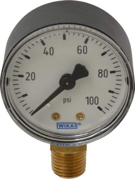 Wika - 2" Dial, 1/4 Thread, 0-100 Scale Range, Pressure Gauge - Lower Connection Mount, Accurate to 3-2-3% of Scale - Benchmark Tooling