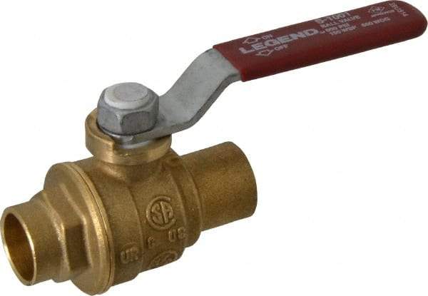 Legend Valve - 1/2" Pipe, Full Port, Brass Standard Ball Valve - Inline - One Way Flow, Soldered x Soldered Ends, Lever Handle, 600 WOG, 150 WSP - Benchmark Tooling