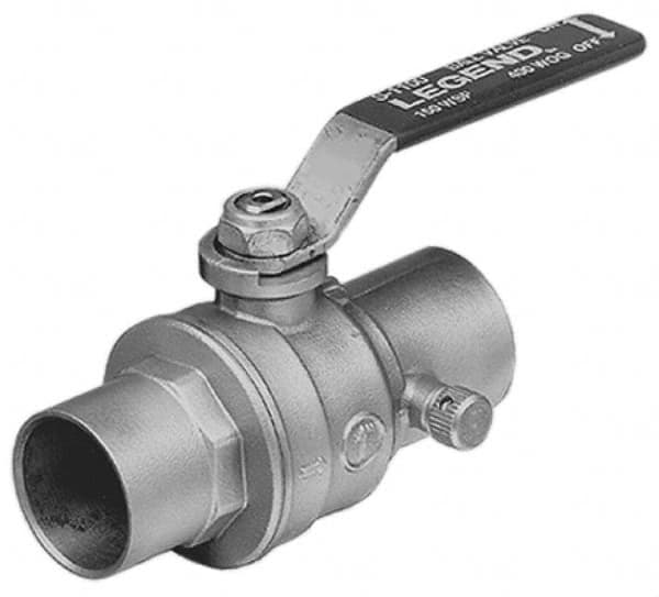 Legend Valve - 1" Pipe, Full Port, Brass Standard Ball Valve - Inline - One Way Flow, Soldered x Soldered Ends, Lever Handle, 500 WOG - Benchmark Tooling