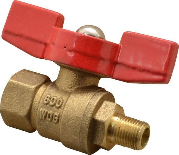 Midwest Control - 1/8" Pipe, Brass Miniature Ball Valve - Inline - One Way Flow, MNPT x FNPT Ends, Tee Handle, 600 WOG, 150 WSP - Benchmark Tooling
