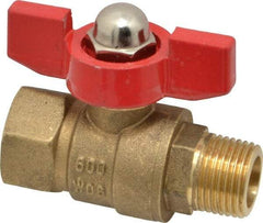 Midwest Control - 3/8" Pipe, Brass Miniature Ball Valve - Inline - One Way Flow, MNPT x FNPT Ends, Tee Handle, 600 WOG, 150 WSP - Benchmark Tooling