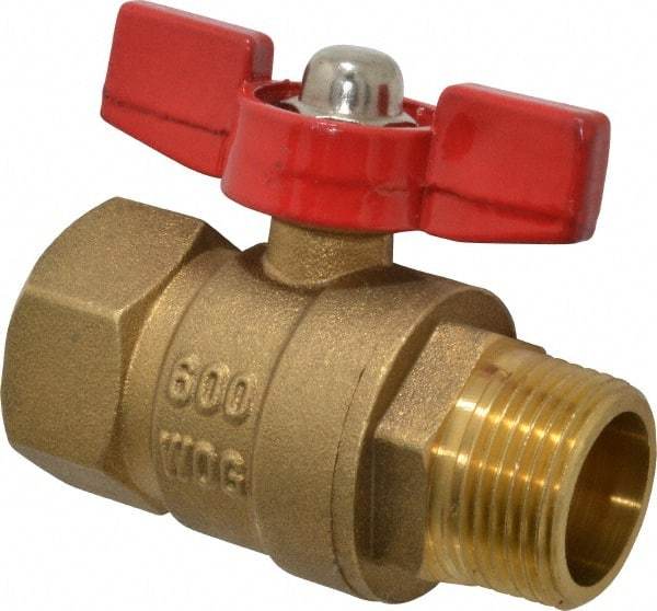 Midwest Control - 3/4" Pipe, Brass Miniature Ball Valve - Inline - One Way Flow, MNPT x FNPT Ends, Tee Handle, 600 WOG, 150 WSP - Benchmark Tooling