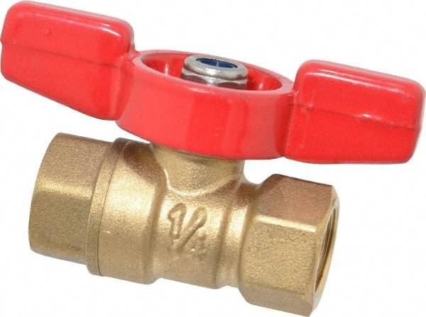 Midwest Control - 1/4" Pipe, Brass Miniature Ball Valve - Inline - One Way Flow, FNPT x FNPT Ends, Tee Handle, 600 WOG, 150 WSP - Benchmark Tooling