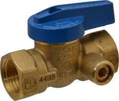 Legend Valve - 1/2" Pipe, Brass, Straight with Side Tap, Gas Ball Valve - 175 psi WOG Rating, Wedge Handle, FNPT x FNPT End Connections, 1 Piece - Benchmark Tooling