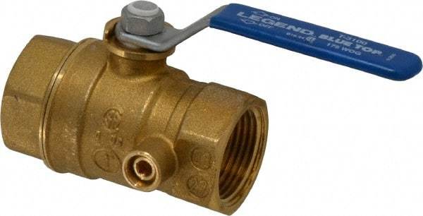 Legend Valve - 1" Pipe, Brass, Straight with Side Tap, Gas Ball Valve - 175 psi WOG Rating, Wedge Handle, FNPT x FNPT End Connections, 1 Piece - Benchmark Tooling