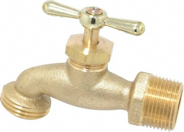 Legend Valve - 3/4" Pipe, 125 psi WOG Rating, Brass Hose Bibb, Stop Valve - Tee Handle, MNPT x GHT End Connections - Benchmark Tooling