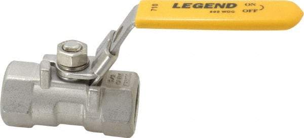 Legend Valve - 1/2" Pipe, Standard Port, Stainless Steel Standard Ball Valve - 1 Piece, Inline - One Way Flow, FNPT x FNPT Ends, Locking Lever Handle, 800 WOG, 150 WSP - Benchmark Tooling