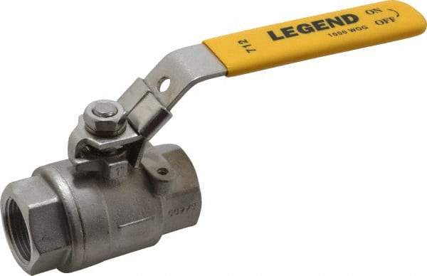 Legend Valve - 1" Pipe, Full Port, Stainless Steel Standard Ball Valve - 2 Piece, Inline - One Way Flow, FNPT x FNPT Ends, Locking Lever Handle, 1,000 WOG, 150 WSP - Benchmark Tooling
