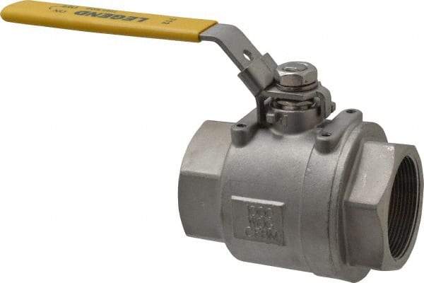 Legend Valve - 2" Pipe, Full Port, Stainless Steel Standard Ball Valve - 2 Piece, Inline - One Way Flow, FNPT x FNPT Ends, Locking Lever Handle, 1,000 WOG, 150 WSP - Benchmark Tooling