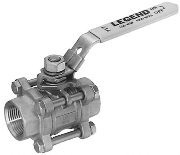 Legend Valve - 1/4" Pipe, Full Port, Stainless Steel Standard Ball Valve - 3 Piece, Inline - One Way Flow, FNPT x FNPT Ends, Locking Lever Handle, 1,000 WOG, 150 WSP - Benchmark Tooling