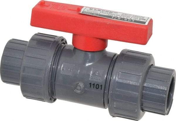 Legend Valve - 1/2" Pipe, Full Port, PVC True Union Design Ball Valve - Inline - One Way Flow, FNPT x Solvent Ends, Tee Handle, 150 WOG - Benchmark Tooling