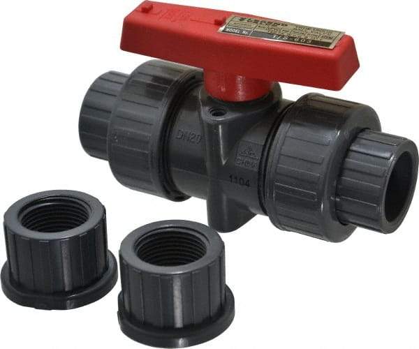 Legend Valve - 3/4" Pipe, Full Port, PVC True Union Design Ball Valve - Inline - One Way Flow, FNPT x Solvent Ends, Tee Handle, 150 WOG - Benchmark Tooling