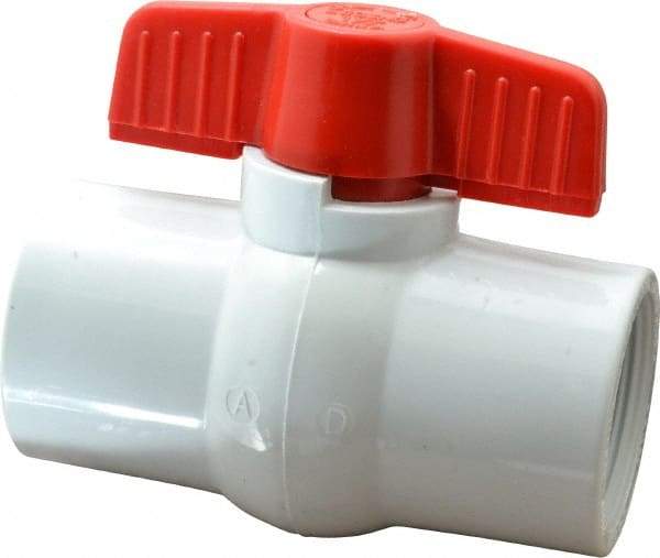 Legend Valve - 1-1/2" Pipe, Full Port, PVC Miniature Ball Valve - Inline - One Way Flow, FNPT x FNPT Ends, Tee Handle, 150 WOG - Benchmark Tooling